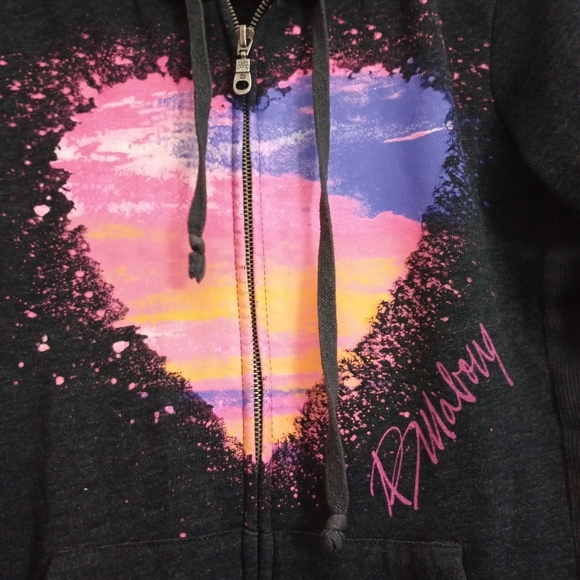 Billabong Grey Full Zip Hooded Sweatshirt with Heart Graphic Size Medium - Picture 3 of 7